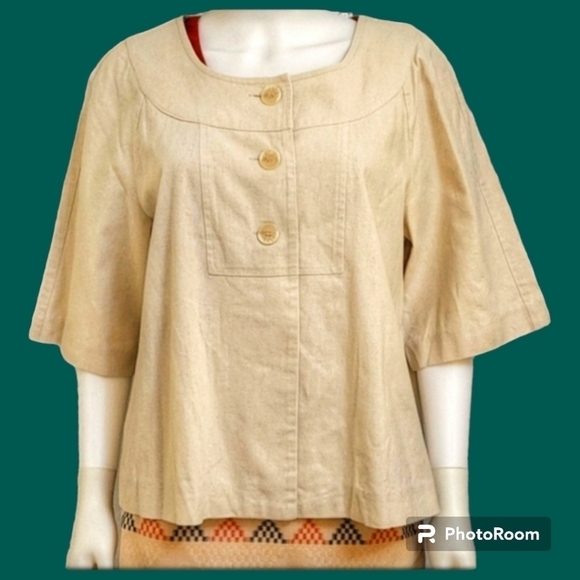 Canyon RIVER BLUES Ecru Three Button Oversized Linen Swing Festival Shacket - Picture 1 of 6